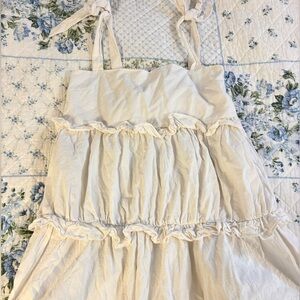 Short White Ruffle Tiered Sundress with Tie Straps